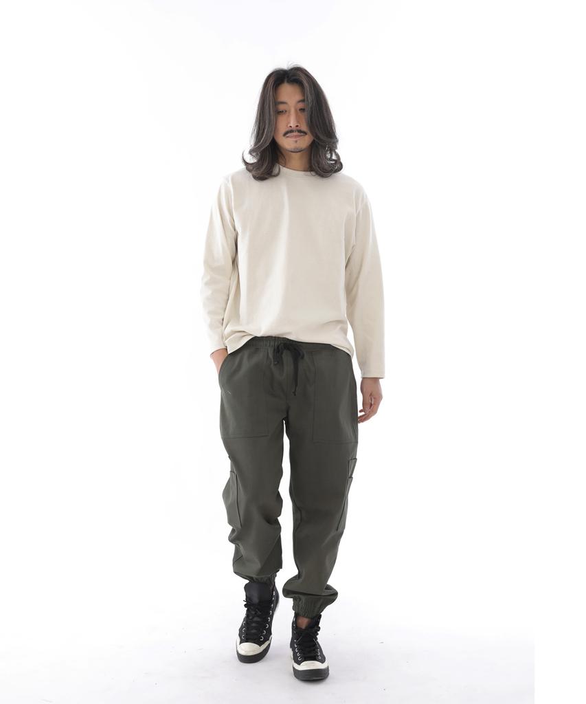 Seinteukeulu Two-Layer Wide Cargo Jogger Pants W2-308J Khaki
