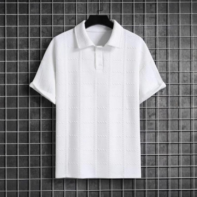 Summer New Men Jacquard Textured Lapel Short Sleeve Breathable Versatile Top