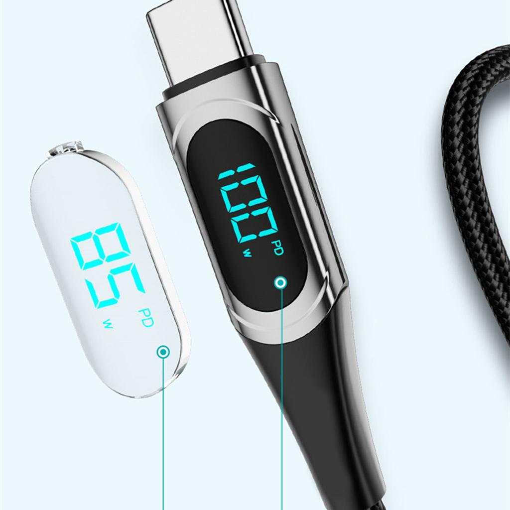 Fast Charging Data Cable PD LED Digital Display USB Data Line for Notebook Tablet Phone 6.6ft Black