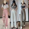Pantaloni cu talie înaltă pentru femei de primăvară, noua modă coreeană, cu nasturi, pantaloni cu picioare largi, pantaloni casual pentru dama de birou