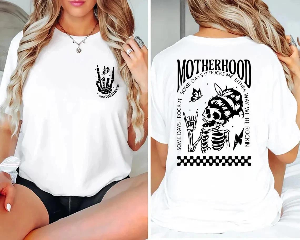 Motherhood Sometimes I Rock It Sometimes It Rocks Me  Shirt, Mothers Day Gift S