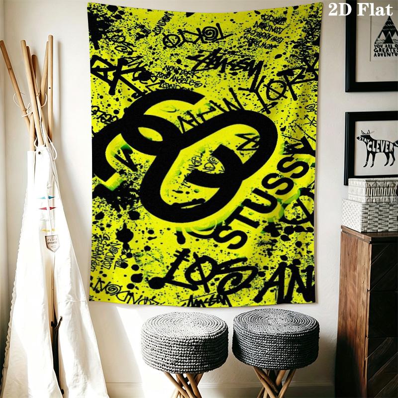 Blue Sky Palm Tree Tapestry, Low Angle Tropical Palm Scenery Street Signature Logo Wall Hanging