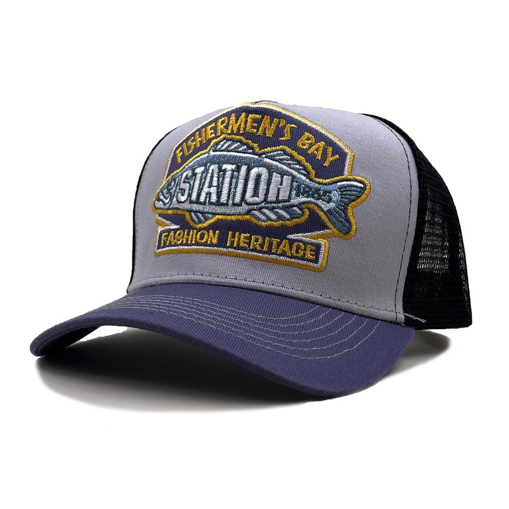 Spring/Summer Retro Color Blocked Baseball Hat Embroidered Fish Breathable Mesh Truck Hat Fashionable Outdoor Sunshade Hat