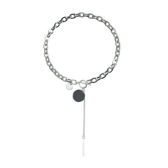 Choker Punk Geométrico Brincos Pendentes com Gancho de Fecho Alavanca Choker em Y com Pingente de Disco Corrente Grossa para Uso Diário Festas de Rua