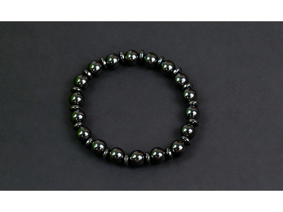 Ručně tkaný náramek z hematitu a černého žlučového kamene s korálky
