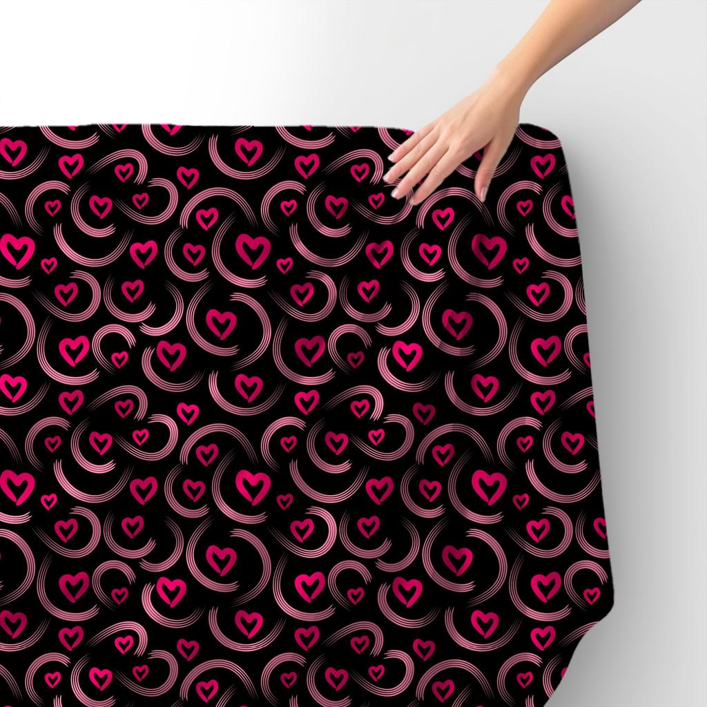 Royal Samt Stoff Polyester Zum Nähen - Motiv Rosa Herzen Auf Schwarzem