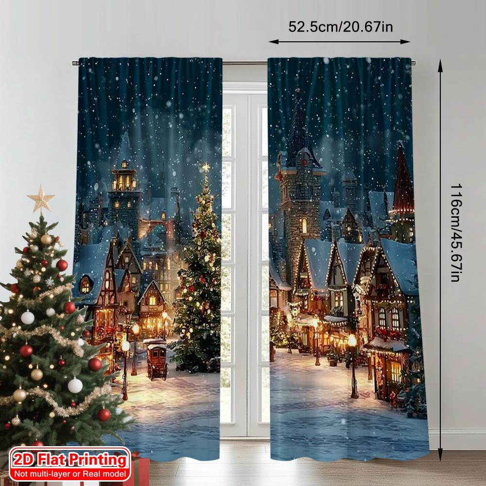 2pcs 2D flat printing Merry Christmas Popular Drapes Christmas Village winter 100% Polyester Without Electricity Birthday Party