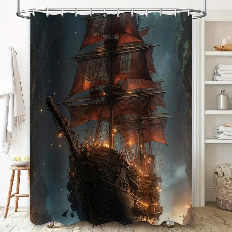Dekorativer Duschvorhang Mit Antikem Schiff Design Wasserdichtes Gewebe Für Badezimmerdekorationen 180cm X 180cm Anpassbare Größe Av