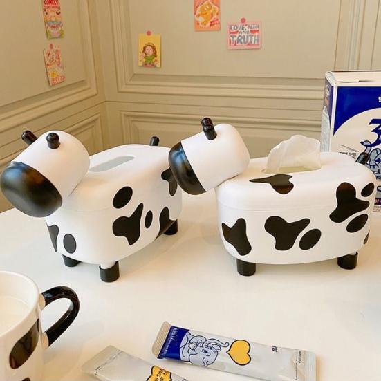 Cow Tissue Box Cover Large Capacity Universal Multifunctional Desktop Lovely Cow Shape Tissue Paper Case with Toothpick Dispenser