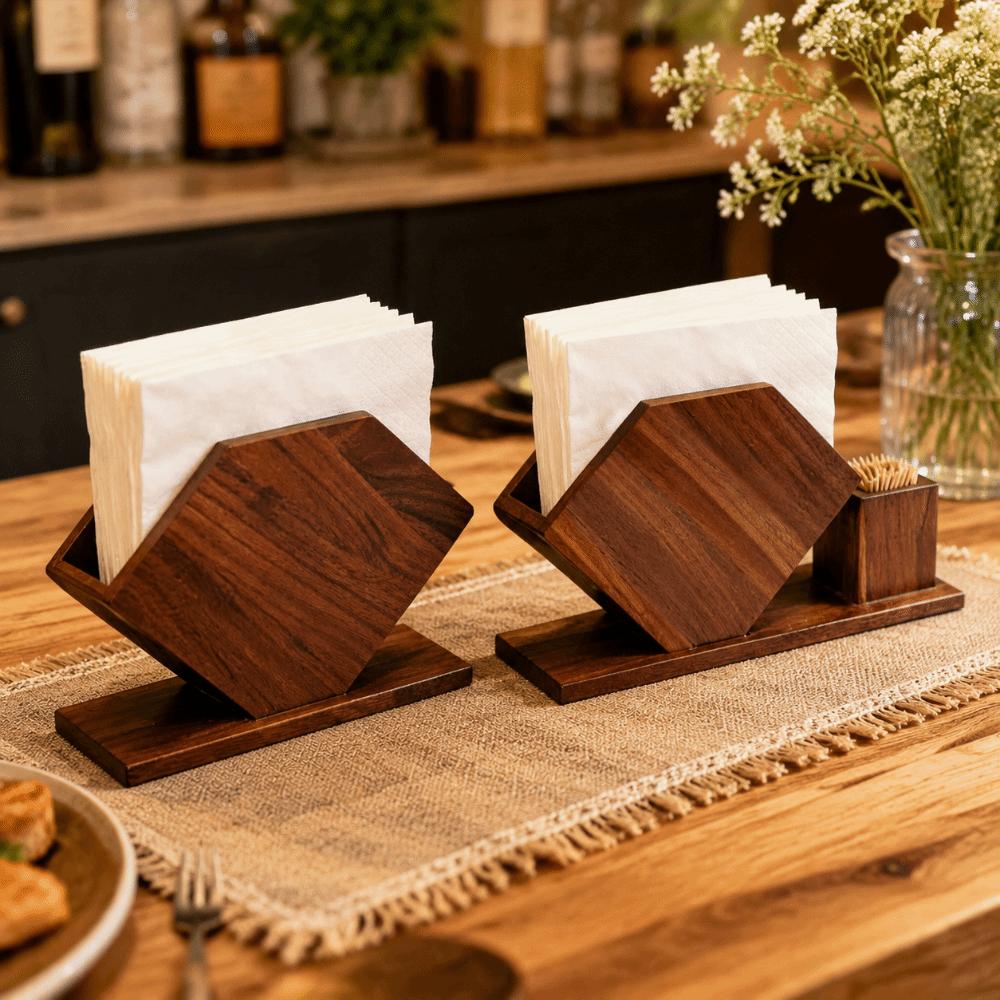 Wooden Napkin Holders No-slip Freestanding Tissue Storage Rack Multi-purpose with Toothpick Case Paper Towel Container Kitchen