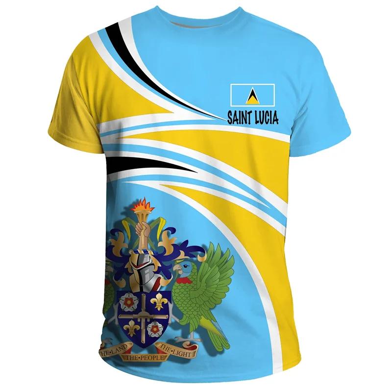 

Fashion Saint Lucia Flag T-Shirt For Men Coat Of Arms 3D Printed T Shirt Round Neck Short Sleeves Casual Oversized Tee Shirts 6XL