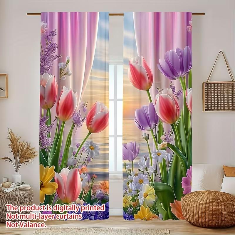 2 Pcs Colorful narcissus print curtains,suitable for bedroom,living room kitchen decoration,home decoration,window decoration