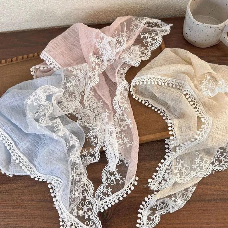 Fashion Harajuku Flower Lace Headscarf Women Pastoral Style Spring Summer Sweet Girls Triangle Scarf Hair Band Hair Accessories