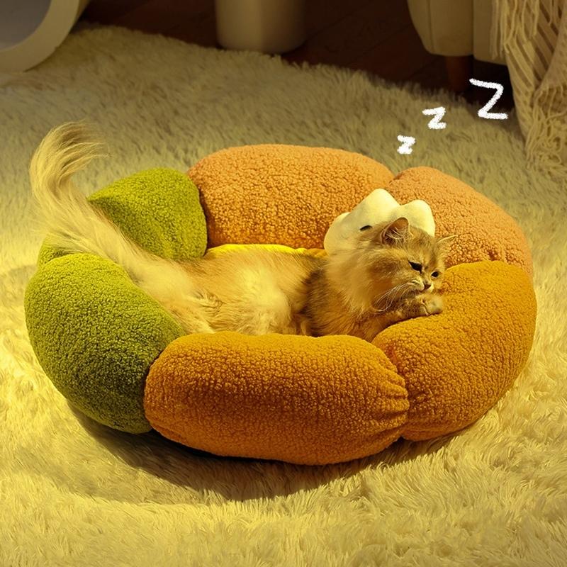 Warm Enclosed Pet House Flower Shape Cat Bed for Indoor Cats Cozy Winter Dog Cushion Soft Plush Comfortable Pet Nest for Small Animals
