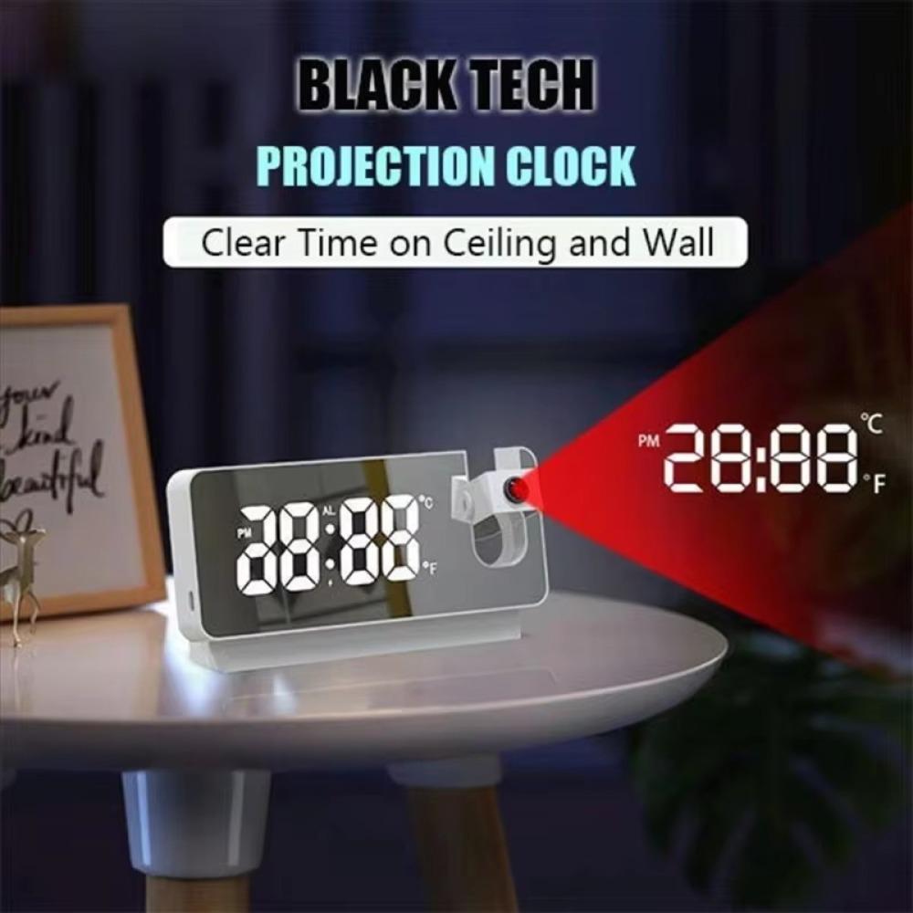 8 inch Projection Alarm Clocks Large Screen Projection Time LED Digital Alarm Clock USB Plug-in 180° Rotatable