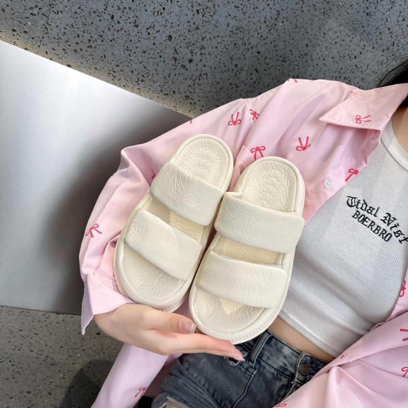 

Summer cool slippers girls soft bottom comfortable outside wear non-slip casual simple solid color EVA sandals women summer 35 бежевый