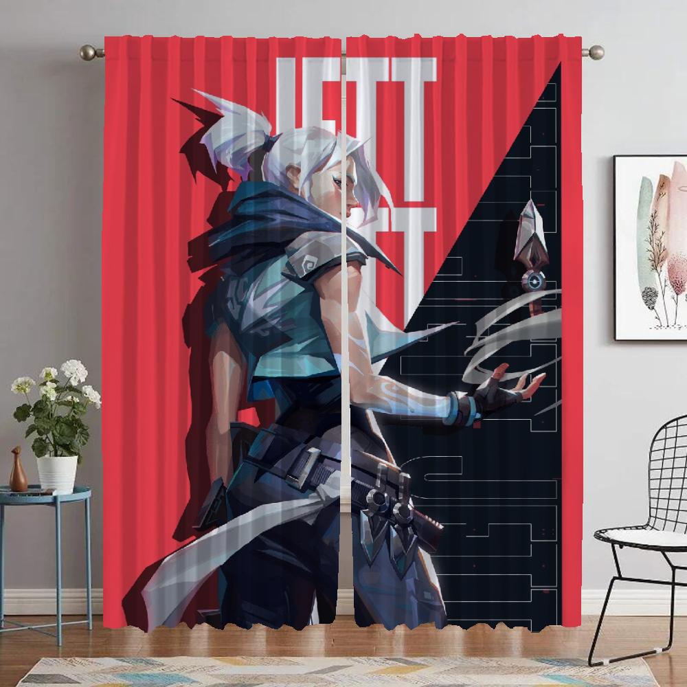 Valorant Kitchen Curtains for Living Room Tulle for Bedroom Blackout Curtain Partition Shades Home Interior Curtains 2 Pieces
