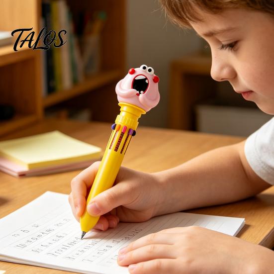 Fun Office Supplies for Children 10 in 1 Cartoon Ballpoint Pen, Multicolor Press Retractable Pens, Multi Color Pens Smooth Writing Stationery