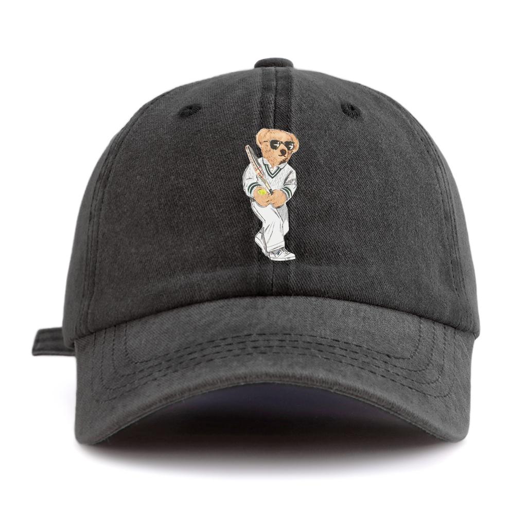 Washed Baseball Cap For Adults, Minimalist Vintage Style Casual Soft Adjustable Dad Hat, Perfect As Gift Baseball Bear Print