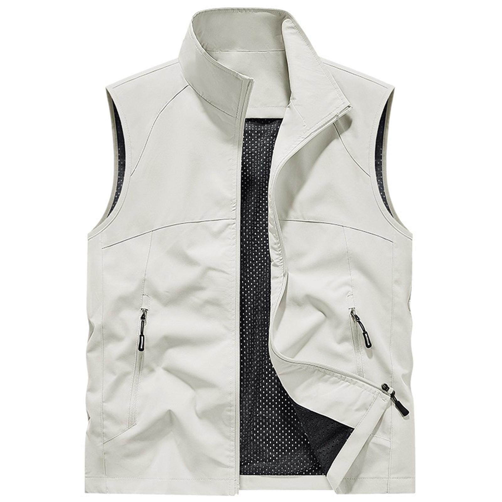 

Men s Summer Multi-Functional Pocket Fishing And Hiking Vest: Lightweight Sleeveless Stand-Up Collar Jacket XL