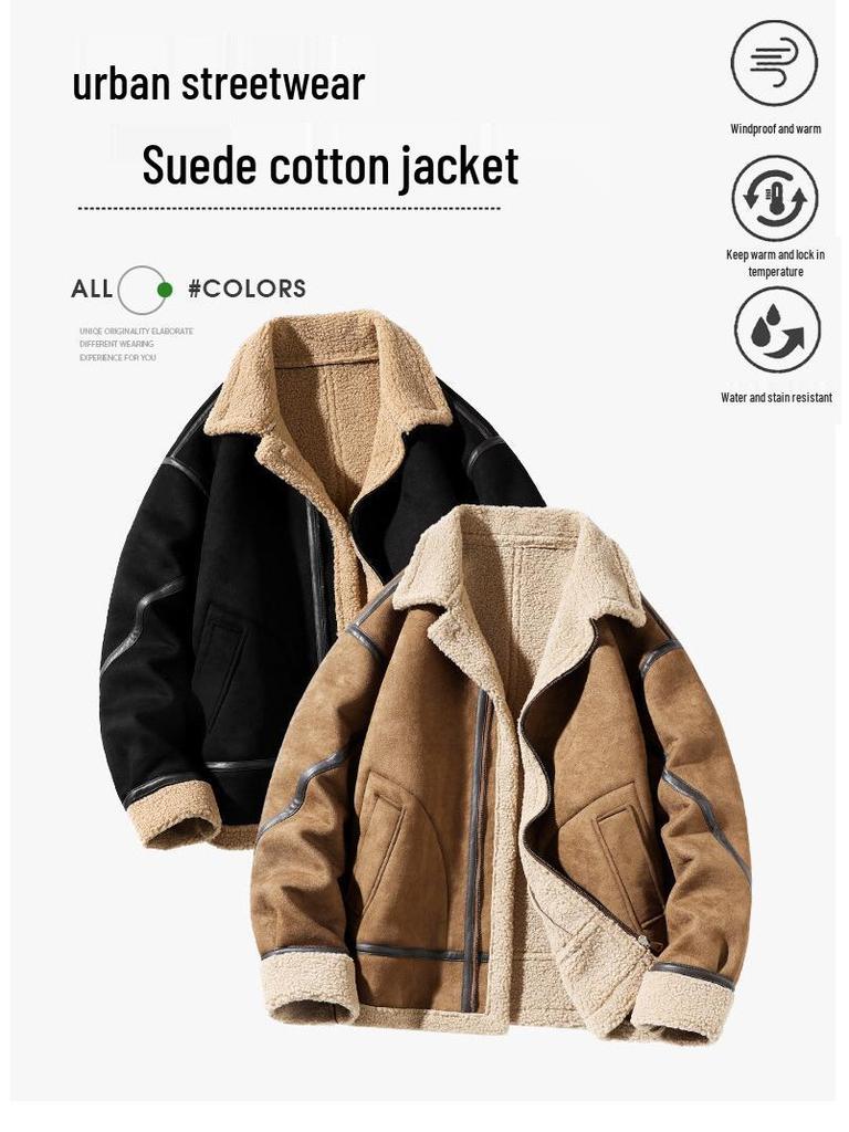 Men's Suede Lambswool Jacket: Autumn/Winter Fashion, Plush Velvet, Warm & Thickened Coat