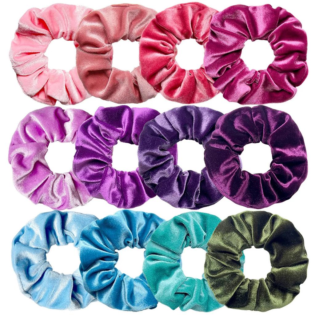 12pcs Vintage Women Pink Velvet Scrunchies Baby Girls Headwear White Black Blue Green Elastic Hair Bands Kids Hair Accessories