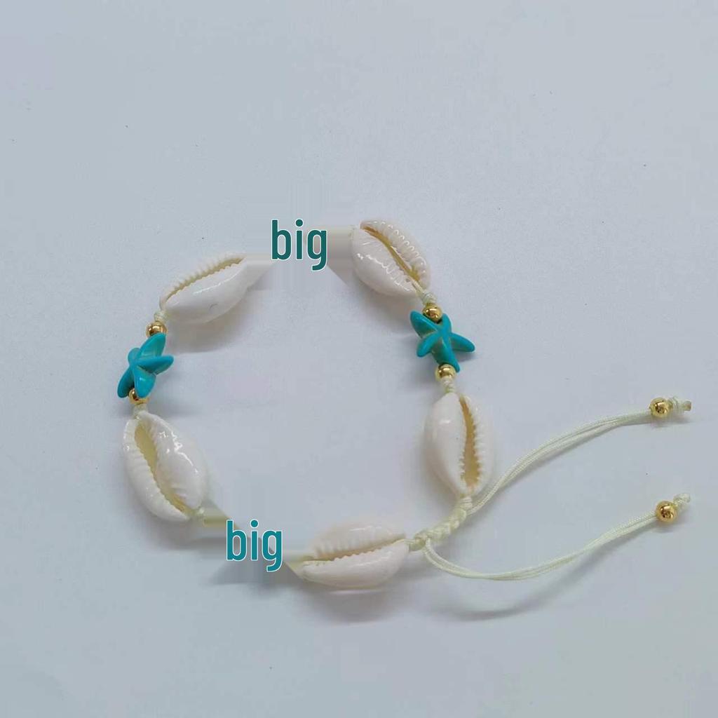Handmade Bohemian Bracelet with Natural Shell Beads and Waxed Cord
