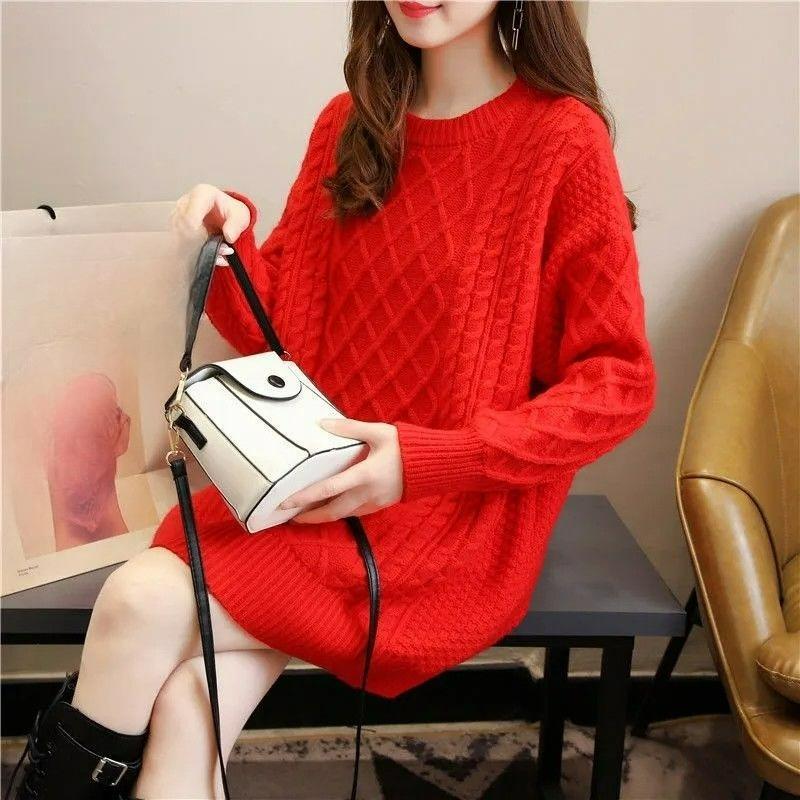 Plus Size Children's Clothes Sweater Women's Mid-length Hand-woven Sweater Thickened