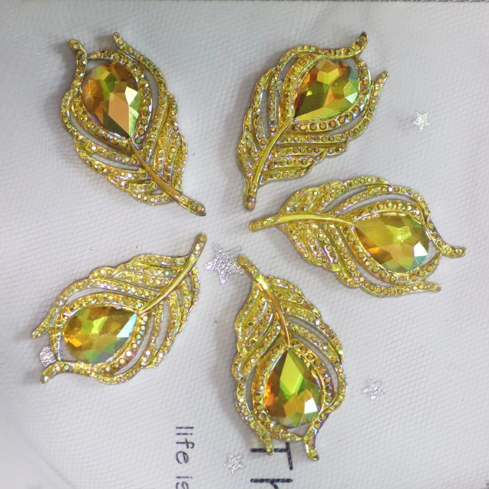 20PCS DIY Crafts 3D Peacock Feathers Solid Color Hand Sewing Gem New Flat Back Rhinestone  Scrapbook