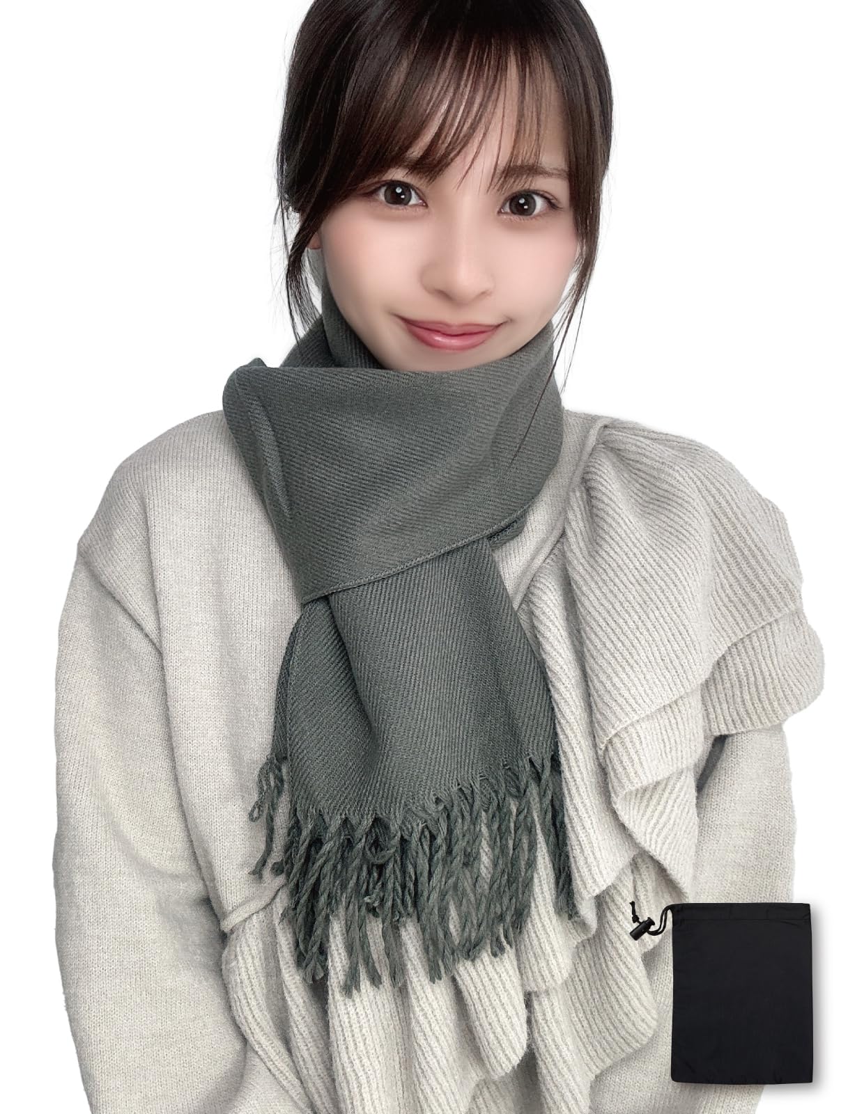 

lightweight medium size x 170cm 100g storage bag dark gray [MAFUWA] Comfortable, fluffy, scarf, unisex, cashmere-like feel, warm, (35cm / / included),