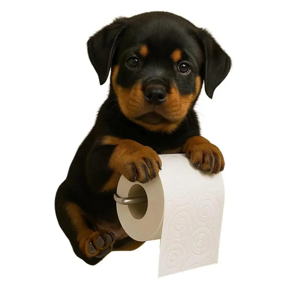 Uchwyt na papier toaletowy dla psa, Dozownik na rolki papieru toaletowego, Zabawny uchwyt na rolki papieru toaletowego, Stojak do przechowywania rolek w kształcie zwierzęcia drukowany 3D, Ścienny uchwyt na papier toaletowy