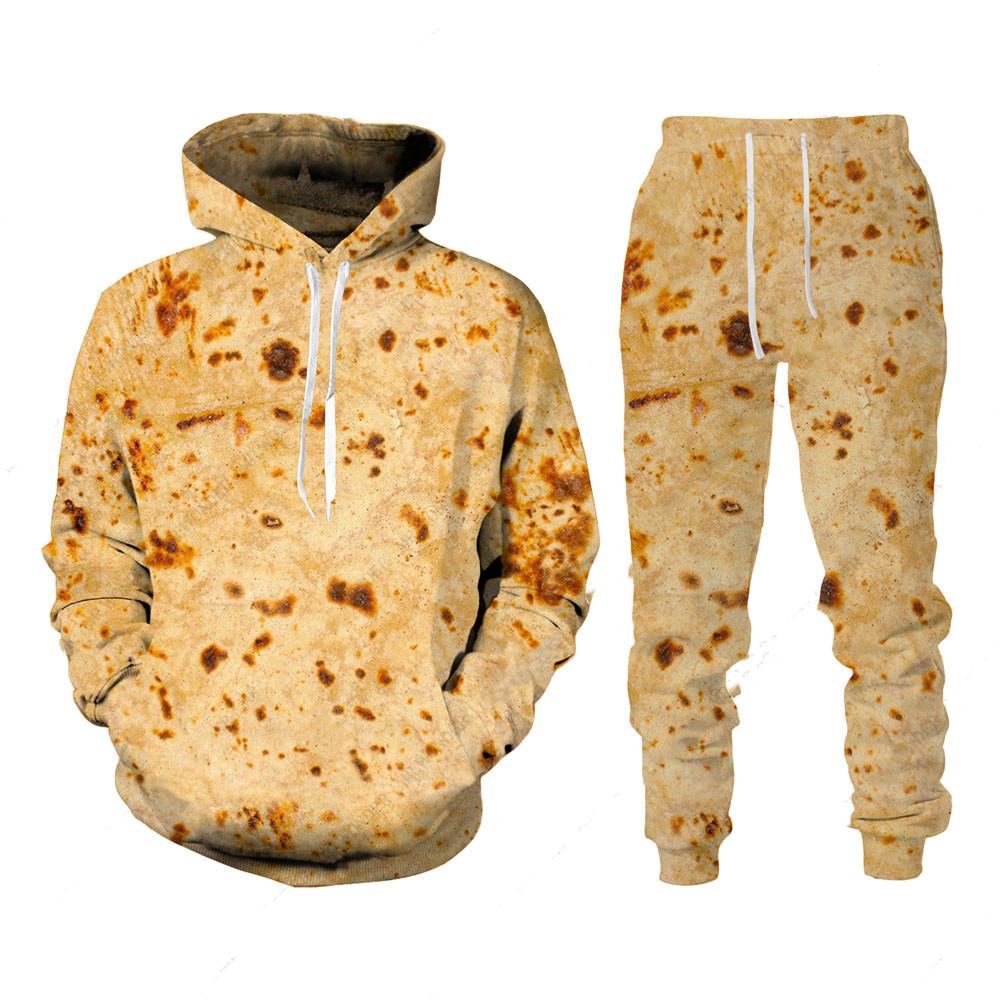 Spring Autumn Novelty 3D Pizza Food Print Tracksuits Men Hoodie Suits Sportswear Set for Male Streetwear Men's Sweatpants 2 Piece Set