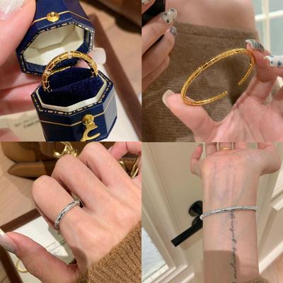 High-End Zodiac Snake Diamond Bangle & Ring Set for Women - Minimalist New Year of the Snake Style
