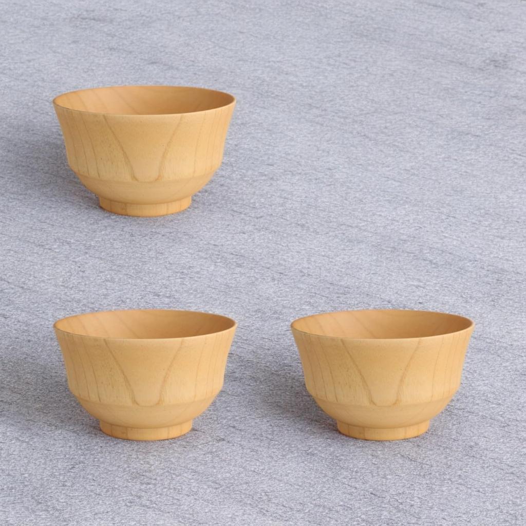 J-kitchens Miso Soup Bowls, Wooden, Natural Wood Design, Medium, Set of 3, 11.3cm X 6.8cm
