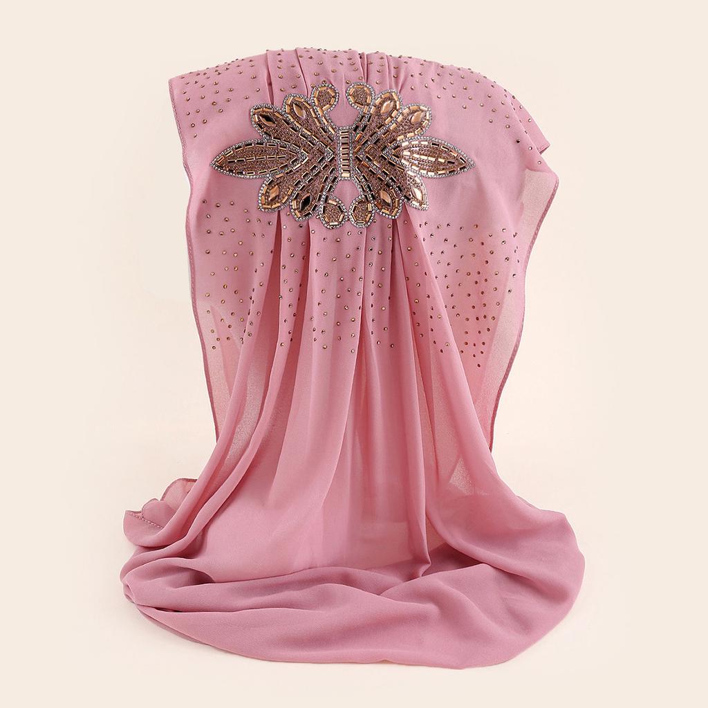 Luxury Rhinestone Chiffon Hijab Scarf Women Muslim Crystal Diamond Headscarf White Wedding Shawl Embroidered Beaded Turban Wrap