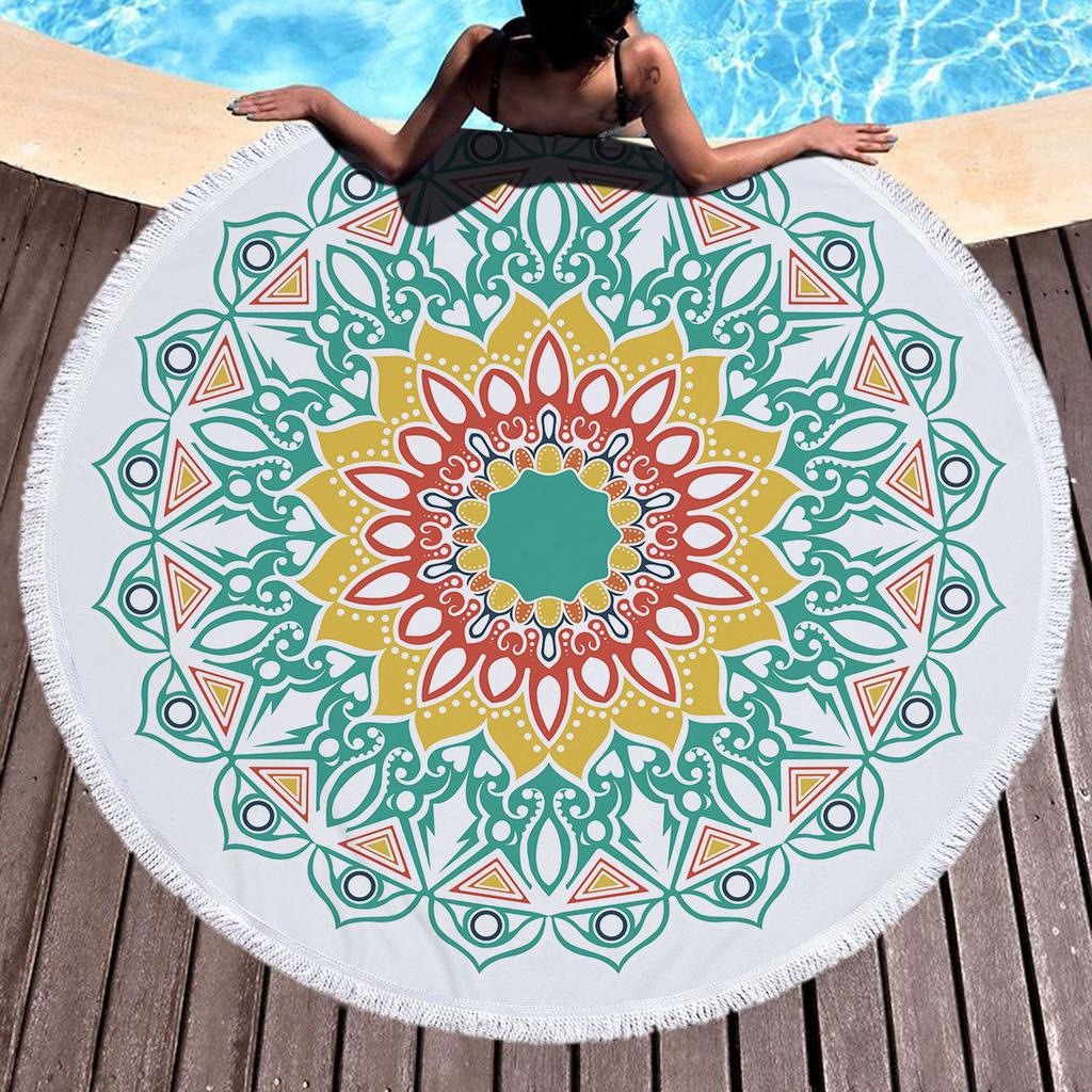 Bohemia Mandala Round Beach Towel Tassels Microfiber Exotic Flower Geometric Pattern Bath Towel Picnic Yoga Mat Bikini Cover Up