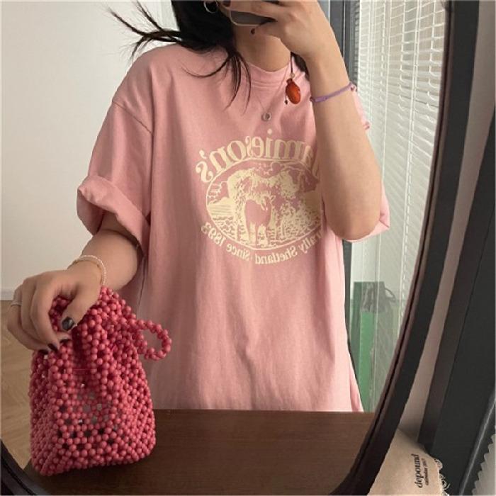 Tricou coreean de vară cu mânecă scurtă și croială largă pentru femei - Design la modă 2022