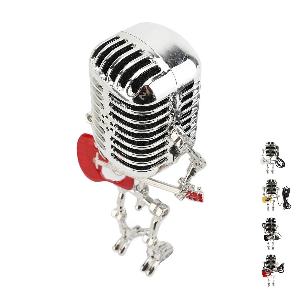 Vintage Microphone Guitar Robot Table Lamp Aluminum Retro Metal Robot Night Light for Bedroom Desk H