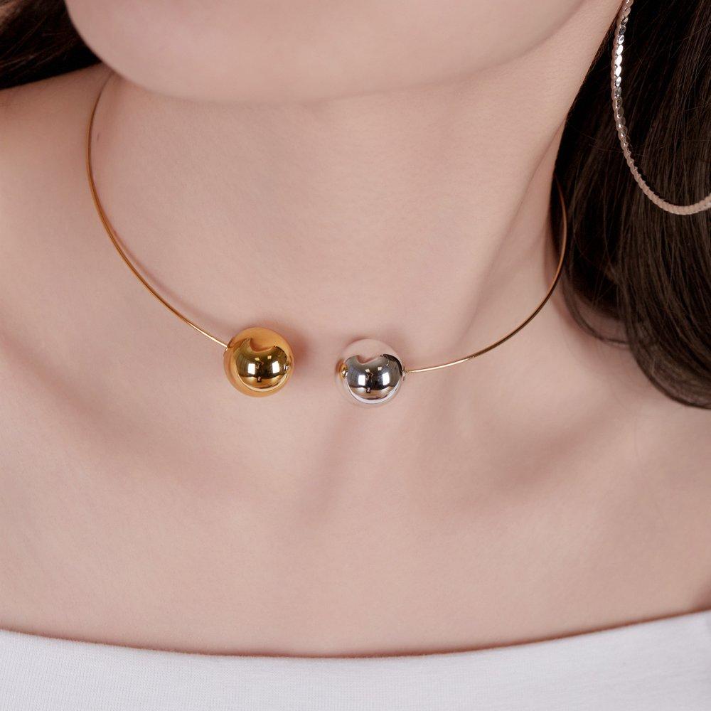 

Gold Silver Color Ball Choker Necklace Ec474N