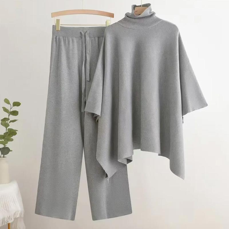 Dámské soupravy Bavlna Rolák Pletený svetr Jednobarevné kalhoty Zesílený svetr Top Dlouhé kalhoty Dvoudílný Oversize 2dílný oblek