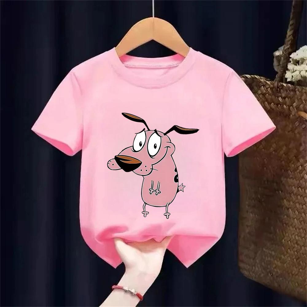 Kinder T-Shirt Courage der feige Hund Kreativ Bedrucktes Sommer Jungen und Mädchen Rundhals Kurzarm Lässiges Oberteil T-Shirt Kleidung