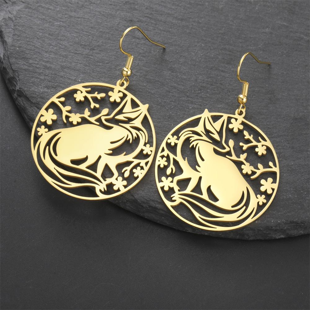 My Shape Fox Pendant Earrings Cute Animals Fox Dangle Earrings for Women Girls Stainless Steel Drop Earrings Fashion Jewelry