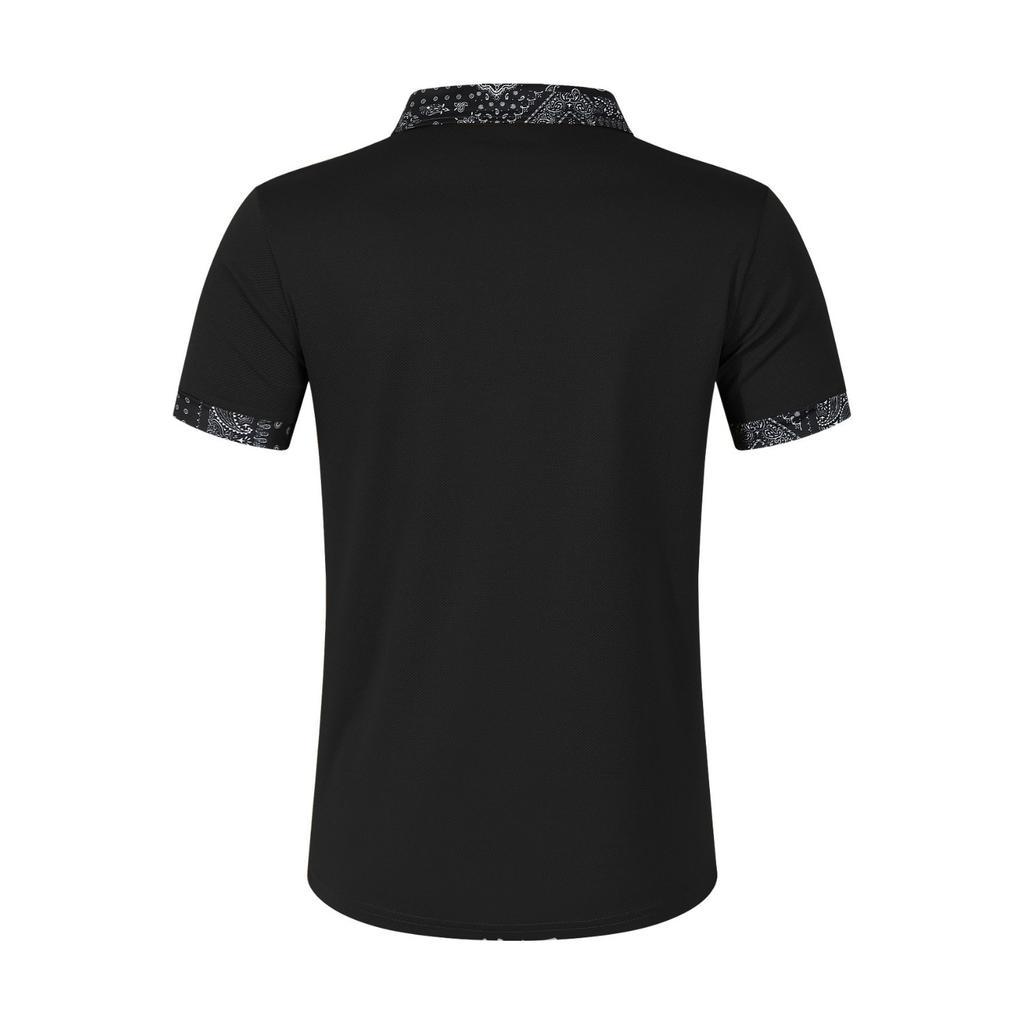 Men's Fashion Collar Print  Loose Polo Shirts Short Sleeve Turn-down  Solid Color Simple T-shirt Top