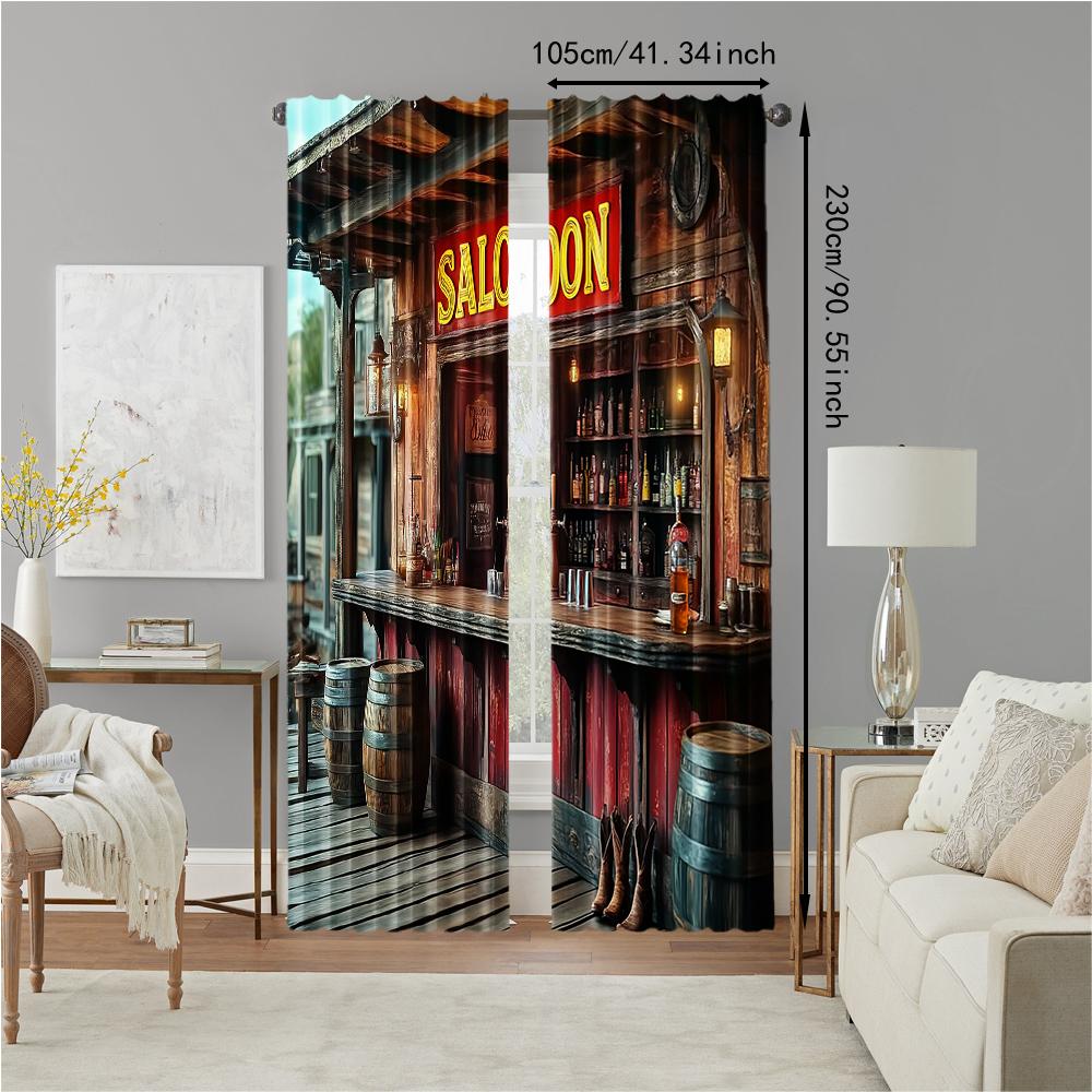 2 pcs   versatile polyester transparent curtains for home decoration Vintage Western Saloon for use in bedrooms and living rooms