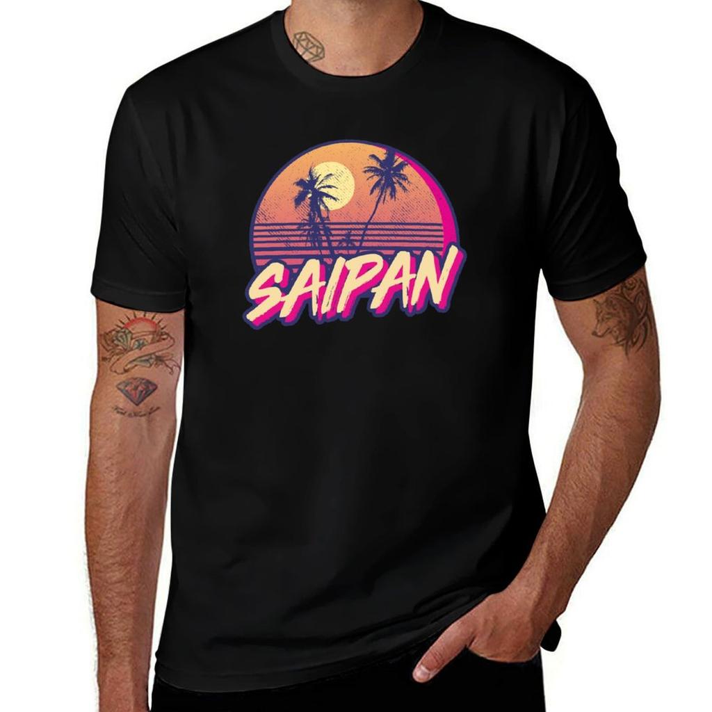 Retro Saipan Sunset Beach Graphic TShirt Long Lasting Casual TShirt
