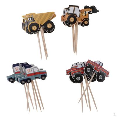 24pcs Assorted Car Cake Topper Kids Birthday Cupcake Picks Decor