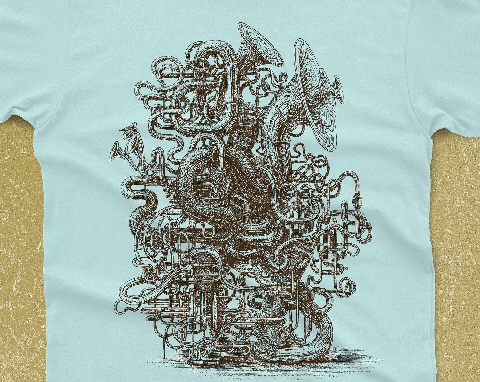 Twisted Brass Instrument T-Shirt: Musician Gift, French Horn Trombone Tuba Euphonium Baritone Gift 2XL