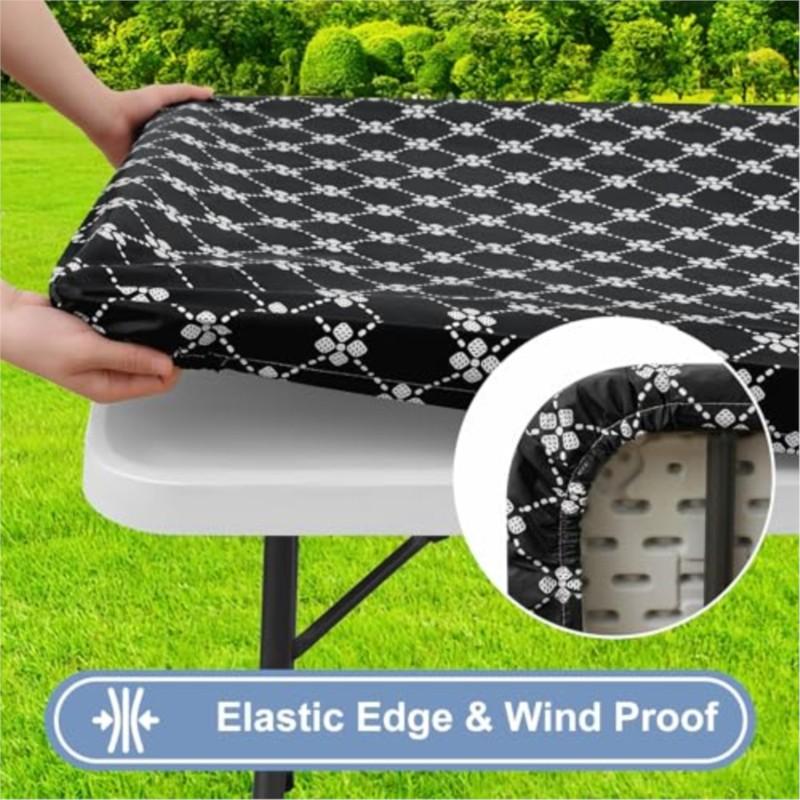 Homaxy Rectangle Vinyl Table Cloth Elastic Fitted Tablecloth With Flannel Backing Waterproof Plastic Table Cover Camp Tablecloth