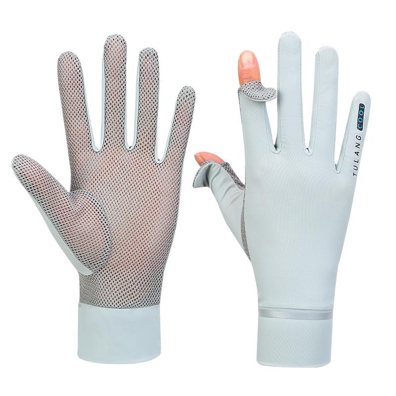 Spring and Summer Women's Sun Protection Gloves Two Finger UV Resistant Thin Ice Silk Cool Outdoor Cycling Full Finger Gloves