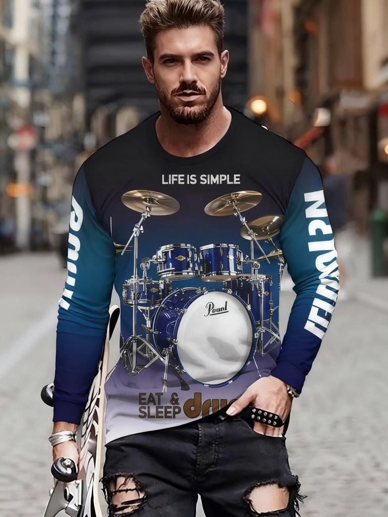 T-shirt Strumenti Musicali da Uomo Chitarra Pianoforte Stampa 3D Manica Lunga Tee Harajuku Y2k Tee Streetwear Top Oversize Abbigliamento Uomo